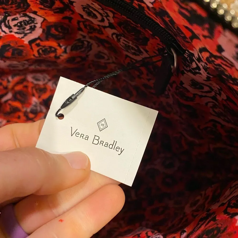 Vera Bradley Vivian Hobo Bag in‎ Black and Red Havana Dots cotton print